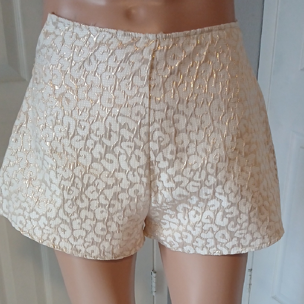 PrettyLittleThing Cream and Gold High Waist Shorts